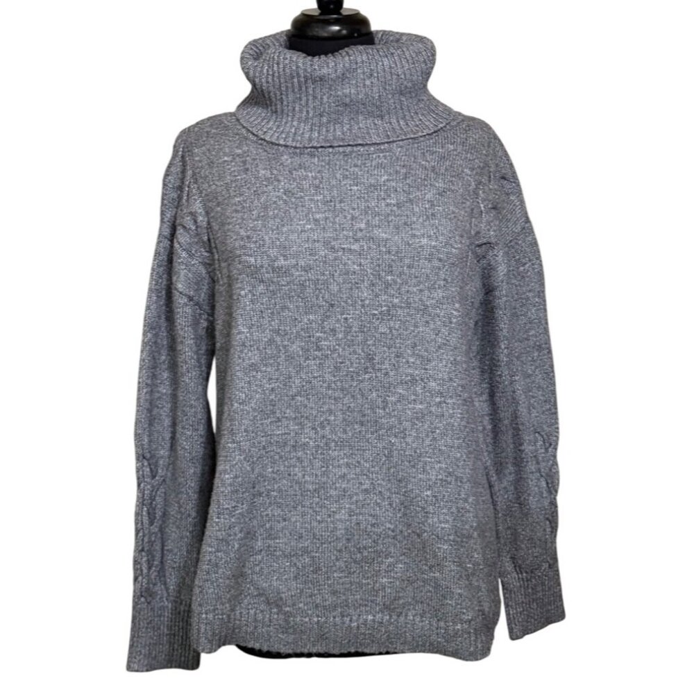 St. John's Bay Gray Pullover Turtleneck Sweater Polyester Blend Women's Size L